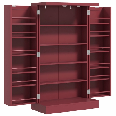 HOMCOM Armario mueble de cocina despensero 2 puertas con 5 estantes y 12 porta especias - 60x30x104 cm - Rojo