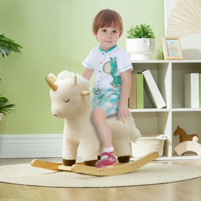 AIYAPLAY Caballito Balancín con Diseño de Unicornio, con Efectos de Sonido, Asiento Suave, para Niños de 2 a 4 Años, Blanco