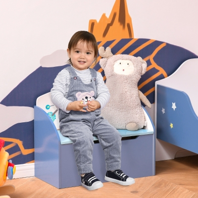 HOMCOM Banco Contenedor Portajuguetes 2 en 1 de Madera, Cofre Bancada con Respaldo para Niños de 3-6 Años, 60x30x50 cm, Azul