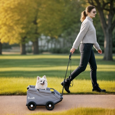PawHut Cochecito para perro, carrito para perro pequeño plegable con 4 ruedas y manillar ajustable, 53x45x28 cm, Gris