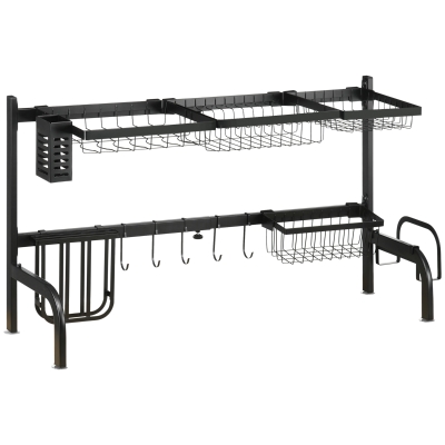 HOMCOM Soporte para Platos Ajustable de 51-93 cm con Múltiples Elementos, Organizador Flexible, 93x30x52 cm, Negro