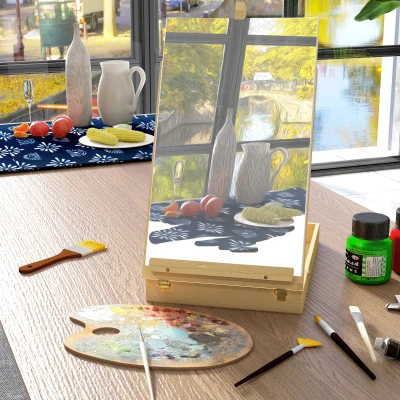 Vinsetto Caballete de Mesa de Madera para Lienzo hasta 61 cm en Madera de Haya, Tablero de Dibujo Plegable Madera Natural