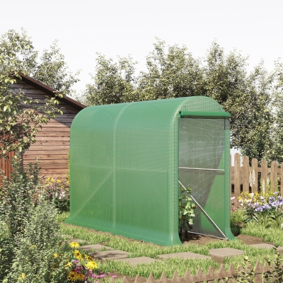 Outsunny Invernadero de jardín PE, invernadero de balcón, cubierta reforzada 140 g/m², chasis de acero, puerta con cremallera enrollable, para verduras plantas flores, interior y exterior, 300 x 100 x 200 cm, verde