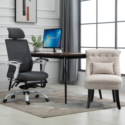 HOMCOM Sillón tapizado suave con cojín lumbar, para leer y descansar, tela de lino, 52,5x69x77 cm, Blanco Crema