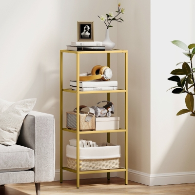 HOMCOM Mueble Estantería de 4 Niveles Minimalista en Metal y Vidrio Templado, 40x30x96.5 cm, color Oro