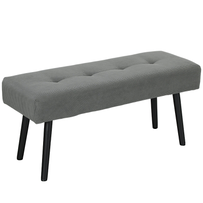 HOMCOM Banco banqueta al pie de la cama acolchado en terciopelo acanalado y patas de acero Negro carga 220 Kg 100x36x45 cm Gris