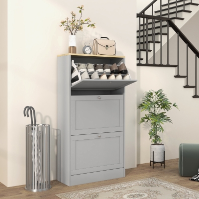 HOMCOM Mueble para zapatos 18 pares, armario para zapatos con 3 cajones abatibles, estantes ajustables, 60x23.5x115cm, gris