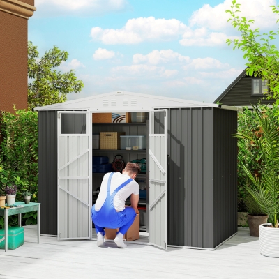 Outsunny Abri de Jardin Métal 2,9m² 246x117x180cm Gris