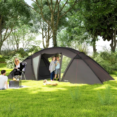 Outsunny Tenda de campaña familiar para 4-6 personas, tienda túnel impermeable 3000 mm con 2 puertas, bolsa de transporte, Negro
