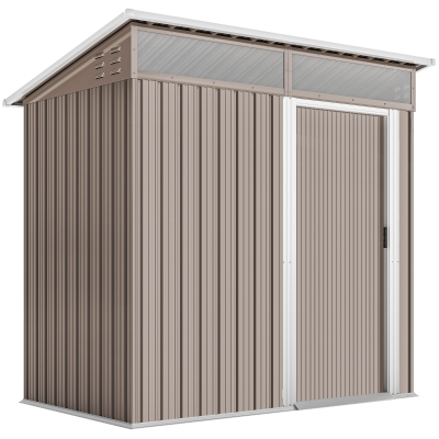 Outsunny Abrigo de Jardim 1,9m² 195x122x182 cm com Base Reforçada (Chão NÃO Incluído) Porta Corredera Janelas Abrigo de Ferramentas Marrom Claro
