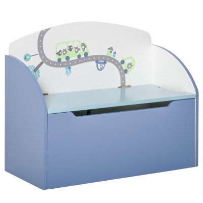 HOMCOM Banco Contenedor Portajuguetes 2 en 1 de Madera, Cofre Bancada con Respaldo para Niños de 3-6 Años, 60x30x50 cm, Azul