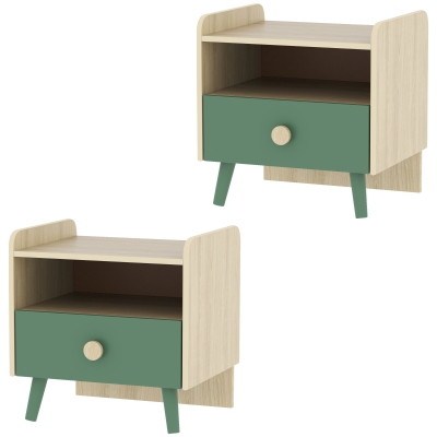 Lot de 2 Tables de Chevet Enfant Vert avec Tiroir 40x32,5x40cm