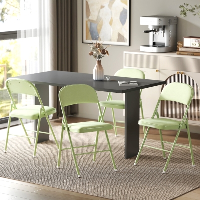 HOMCOM Lote de 4 sillas plegables portátiles de interior con asientos y respaldos acolchados en terciopelo, marco de acero, verde