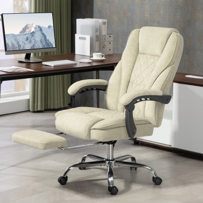 Vinsetto Silla de Oficina de Masaje y Calefacción Altura Ajustable Respaldo Reclinable Control Remoto Reposapiés Retráctil Beige