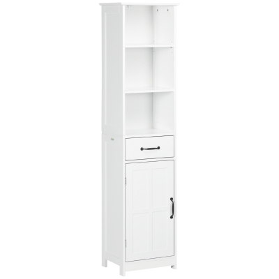 kleankin Mueble de baño columna con 3 compartimentos abiertos, cajón y estante ajustable, 40x30x164 cm, Blanco