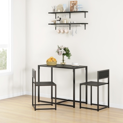HOMCOM Conjunto mesa y sillas, mesa de comedor 3 piezas con 2 sillas encajables, para cocina, sala de estar, hogar, negro
