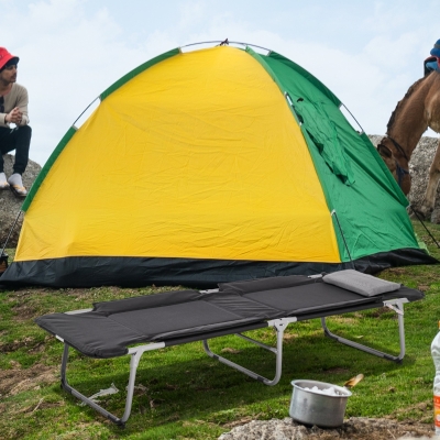 Outsunny Cama de camping plegable cama de campaña para adultos portátil con almohada extraíble acolchado de espuma 183x66x33 cm Negro