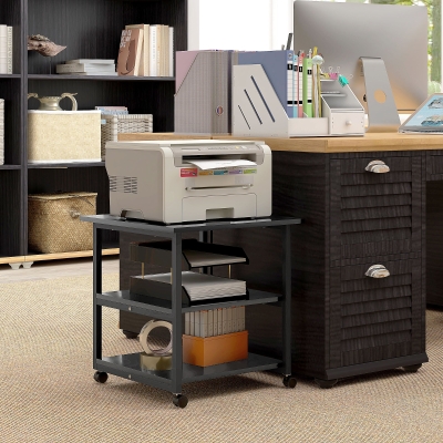 HOMCOM Soporte de impresora carrito de almacenamiento 3 niveles estantes móvil sobre ruedas 50 x 50 x 52,5 cm