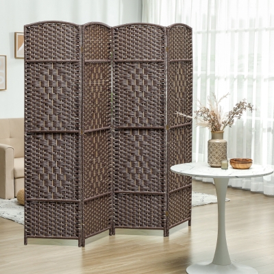 HOMCOM Biombo interior de madera 4 paneles separador de ambientes plegable para sala de estar dormitorio 180 x 180 cm marrón