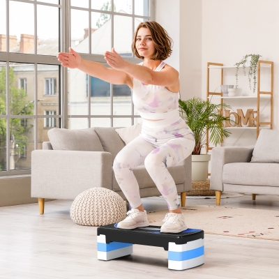 HOMCOM Step de Aeróbic Step para Fitness Antideslizante con Altura Regulable 3 Niveles de 10/15/20 cm Tabla Plataforma Stepper para Deporte y Ejercicio en Casa Gimnasia Carga 150 kg 80x31x20 cm Azul