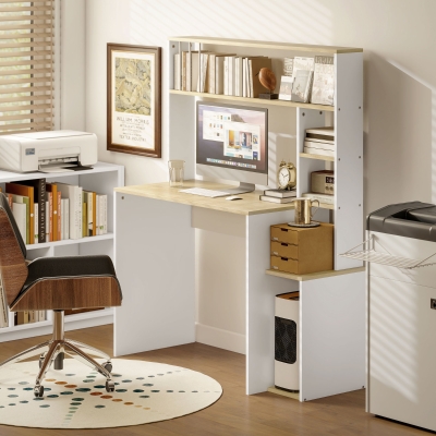 HOMCOM Escritorio de Ordenador con Estantes Abiertos, Mesa de Estudio para Oficina en Casa y Habitación, Color Roble