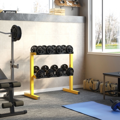 SPORTNOW Soporte para Pesas, hasta 270 kg, 2 estantes, marco de acero, amarillo, 92,5 x 50,5 x 80,5 cm