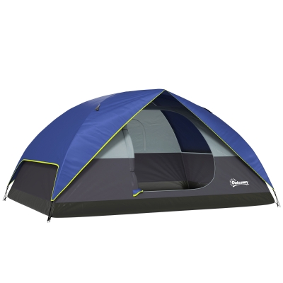 Outsunny Tienda de camping 2-4 personas, tienda domo familiar impermeable, con ventana, 2 bolsillos, bolsa de transporte, azul oscuro