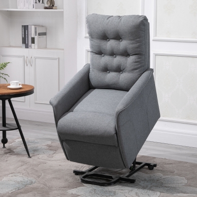 HOMCOM Sillón de Relax eléctrico Silla elevadora reclinable con Reposapiés Ajustable Lino Gris
