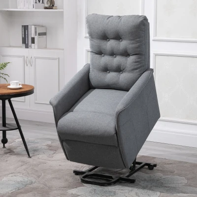 HOMCOM Sillón de Relax eléctrico Silla elevadora reclinable con Reposapiés Ajustable Lino Gris