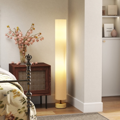HOMCOM Lámpara de pie de salón con pantalla de lino, interruptor de pie, 2 x casquillo E27, 120 cm, beige