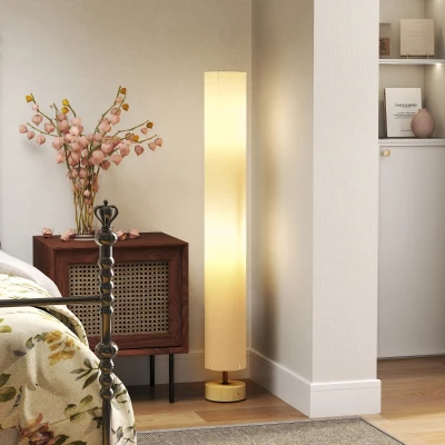 HOMCOM Lámpara de pie de salón con pantalla de lino, interruptor de pie, 2 x casquillo E27, 120 cm, beige