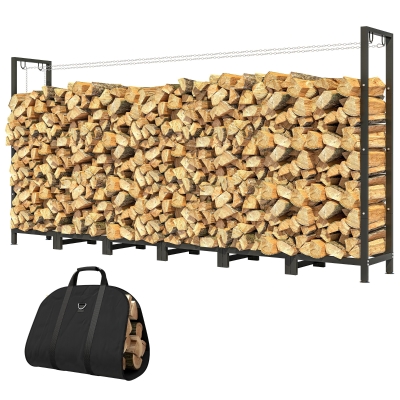 Outsunny Range-Bûches 0,8m³ Réglable avec Housse Noir