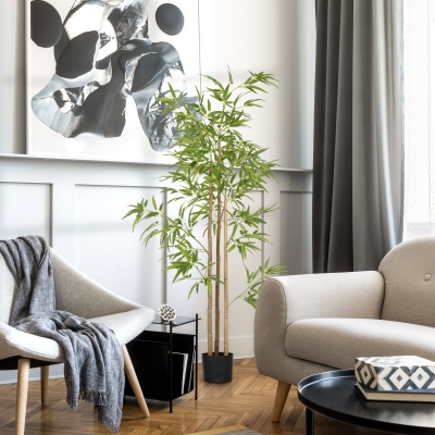 HOMCOM Planta artificial Bambú árbol artificial altura 180 cm con maceta, decoración interior, muy realista