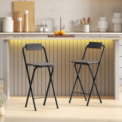 HOMCOM Set de 2 taburetes de bar plegables con respaldo y reposapiés, marco de acero, 87 cm de altura, Negro