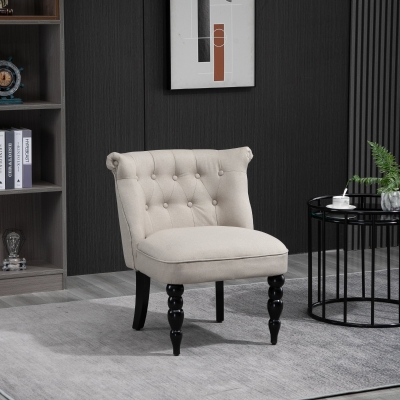 HOMCOM Sillón Relajante Vintage Butaca de Descanso Silla Tapizada Silla de Comedor Cubierta de Lino Estructura de Madera Beige+Negro