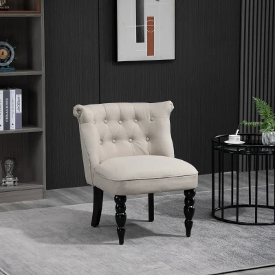 HOMCOM Sillón Relajante Vintage Butaca de Descanso Silla Tapizada Silla de Comedor Cubierta de Lino Estructura de Madera Beige+Negro
