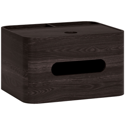 HOMCOM Organizador de escritorio con almacenamiento multifunción con 2 compartimentos y caja de pañuelos de madera Marrón