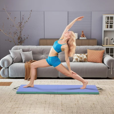 SPORTNOW Esterilla de gimnasia plegable y portátil, esterilla deportiva gruesa en 4 partes con asas, 180 x 60 x 5 cm, verde y violeta