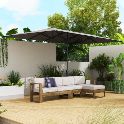 Outsunny Parasol de jardín exterior, parasol doble rectangular 451x264 cm con manivela tela poliéster 200g/m² Gris oscuro