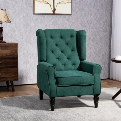 HOMCOM Poltrona da Salotto Stile Francese con Cuscini Verde Scuro