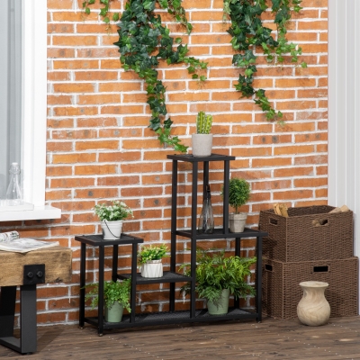 Outsunny Soporte de plantas de 4 niveles para interior y exterior estantería de plantas de metal para jardín, terraza, balcón, negro