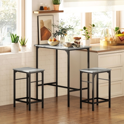 HOMCOM Set de Bar Mesa de Bar con 2 Taburetes con Almohadillas Antideslizantes Gris