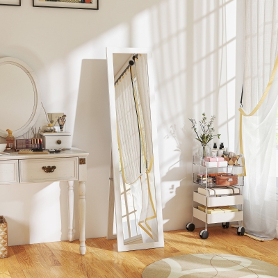 HOMCOM Espejo de pie rectangular para colgar en la pared o colocar con marco de madera para salón dormitorio 37 x 155 cm blanco
