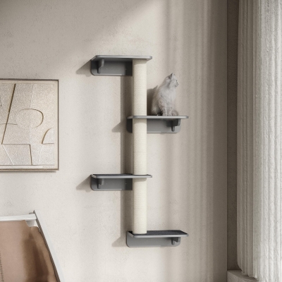 PawHut Árbol Rascador de Pared para Gatos - Juguete de Escalada para Gatos - Rascador en Gris Claro + Beige 66x28x137 cm