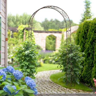 Outsunny Arco de Jardín Arco de rosas Estilo Hierro Forjado 120x30x226 cm metal epoxi Negro Envejecido cobre