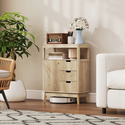 HOMCOM Buffet de salón mueble de almacenamiento con armario de puertas, estante ajustable y estante abierto, 60x30x81 cm madera natural