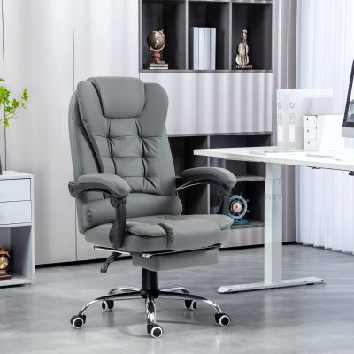 HOMCOM Silla de oficina silla manager gran confort respaldo inclinable ruedas PU 64,5 x 69 x 117 cm gris
