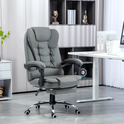 HOMCOM Silla de oficina silla manager gran confort respaldo inclinable ruedas PU 64,5x69x117 cm Gris