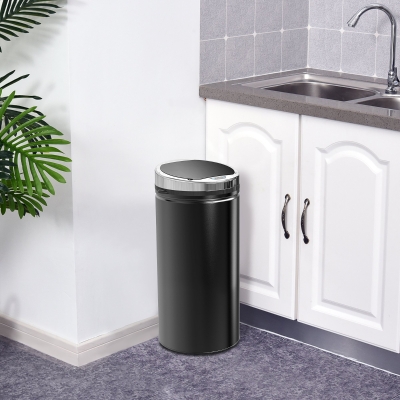 HOMCOM Cubo de Basura Automático 42L, Cubo de Basura de Cocina en Acero Galvanizado con Sensor de Movimiento y Cubo Interno Extraíble, Negro