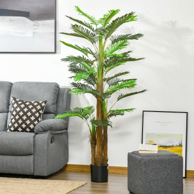 Outsunny Palmera Artificial 1,85 m Árbol Artificial Tronco Ramas Musgo Hojas Gran realismo Maceta Incluida